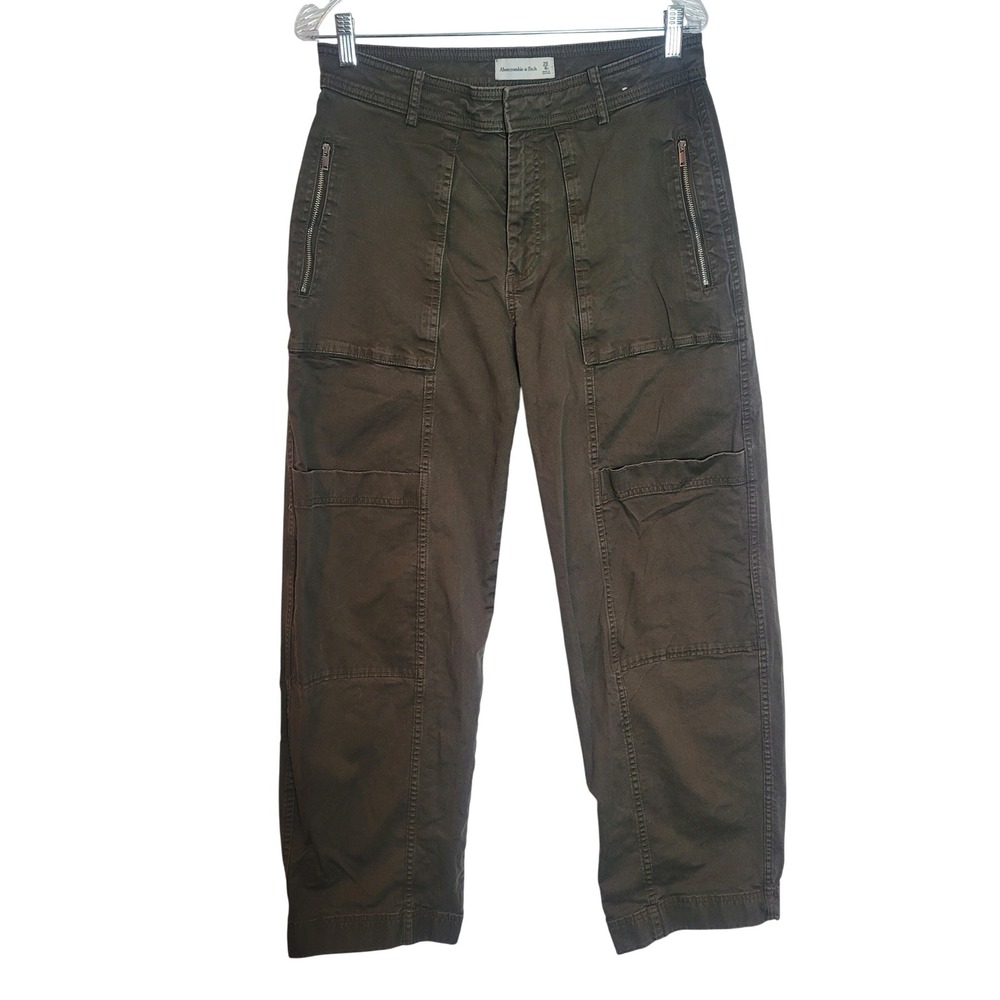 Abercrombie & Fitch Mid Rise Barrel Utility Cargo Pants Womens 29 8R Olive Green
